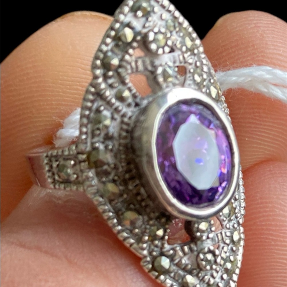 Elegant Sterling Silver and Purple Gemstone Ring